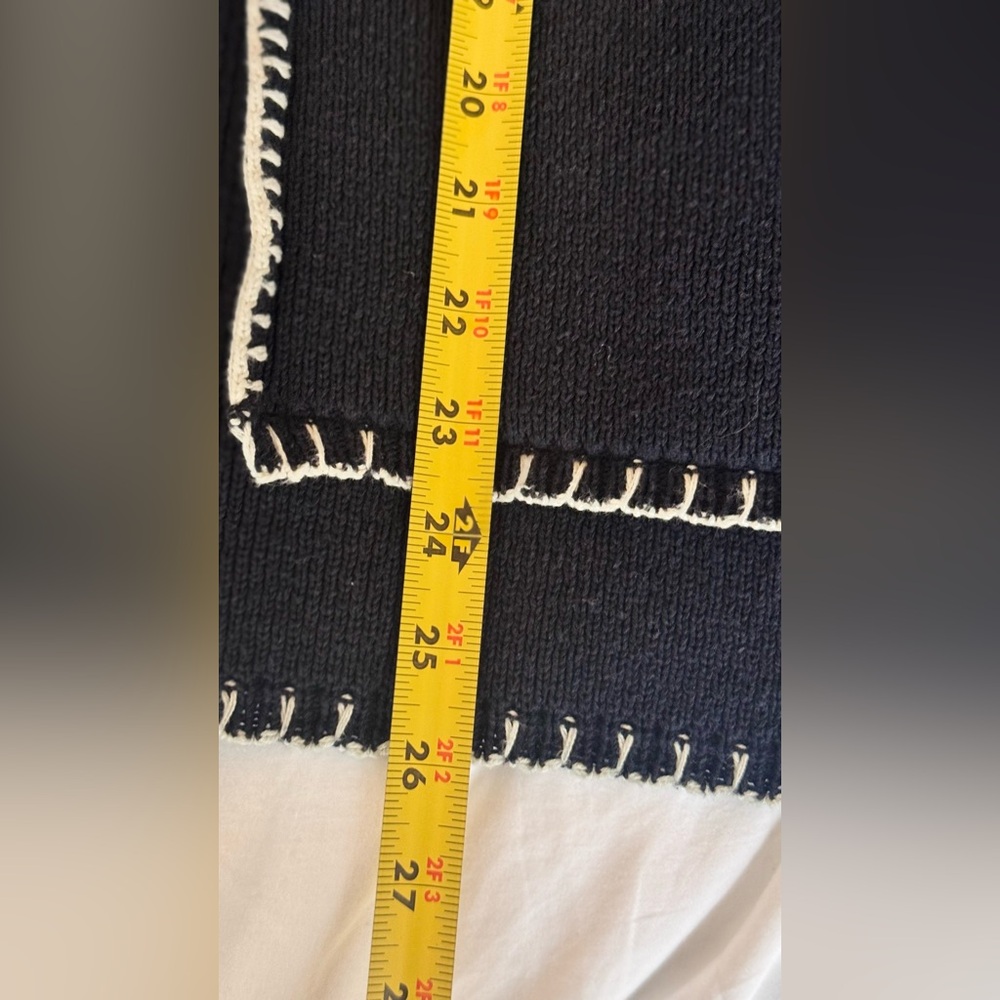 ZARA Woven Heavy Sweater Navy Knit Top w White Stitching Front Pockets V-neck - Picture 15 of 15